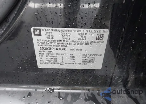 2014 Chevrolet Silverado 1500 High Country from USA, damaged, VIN 3GCUKTEC1EG506438